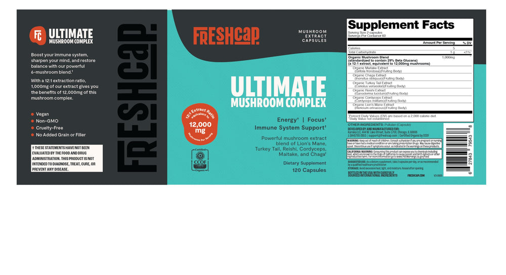 FreshCap Mushrooms immunity-support scene conveys everyday wellness potential.