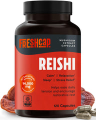 FreshCap Mushrooms Reishi capsules ready for daily balance and wellness.