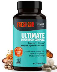 FreshCap Mushrooms Ultimate 12k bottle for focus support.