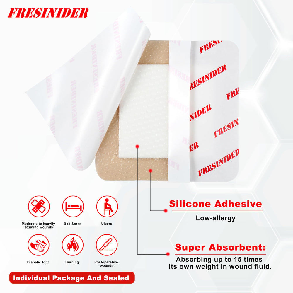 FRESINIDER adhesive-border detail highlights gentle skin adhesion.