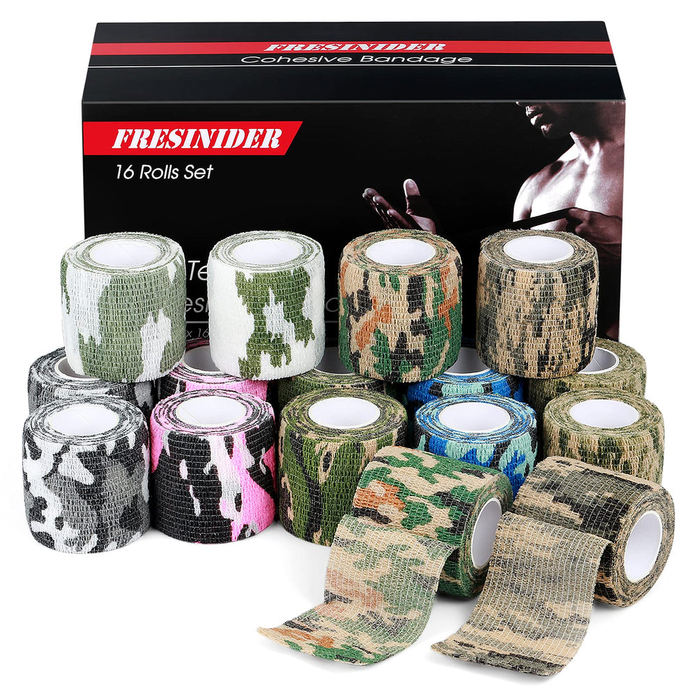 FRESINIDER camo self adhesive wrap for quick, secure support on joints.
