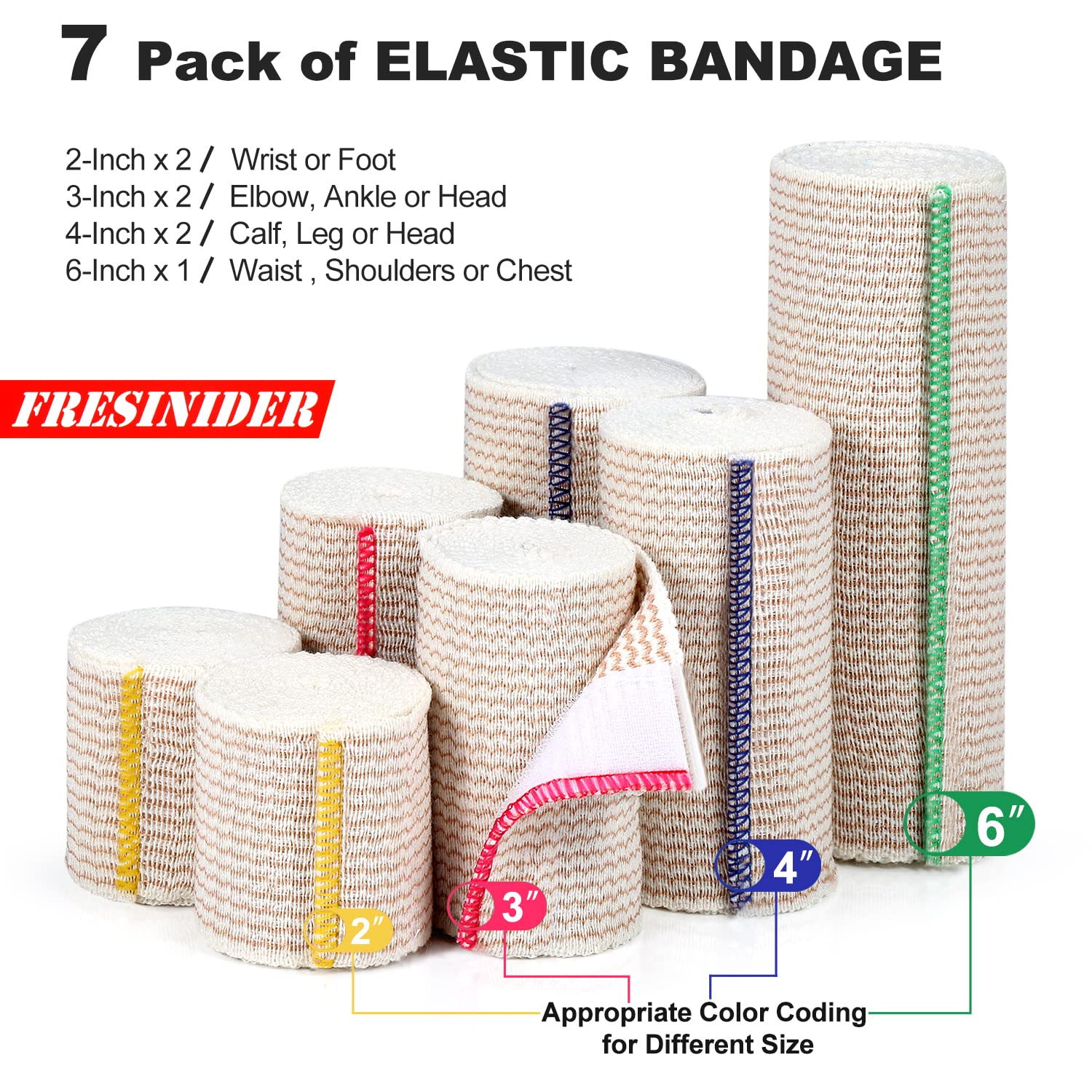 FRESINIDER elastic bandage 3in wrap provides secure coverage for larger joints.