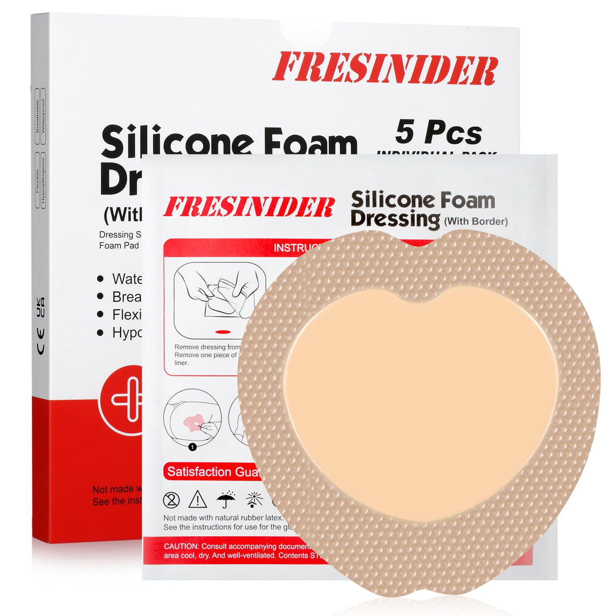 FRESINIDER sacral foam dressing 7x7 in pack of five offers secure coverage and protection.