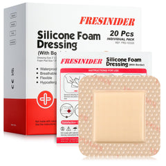 FRESINIDER silicone-foam dressing with border shows breathable outer layer for comfortable wound coverage.