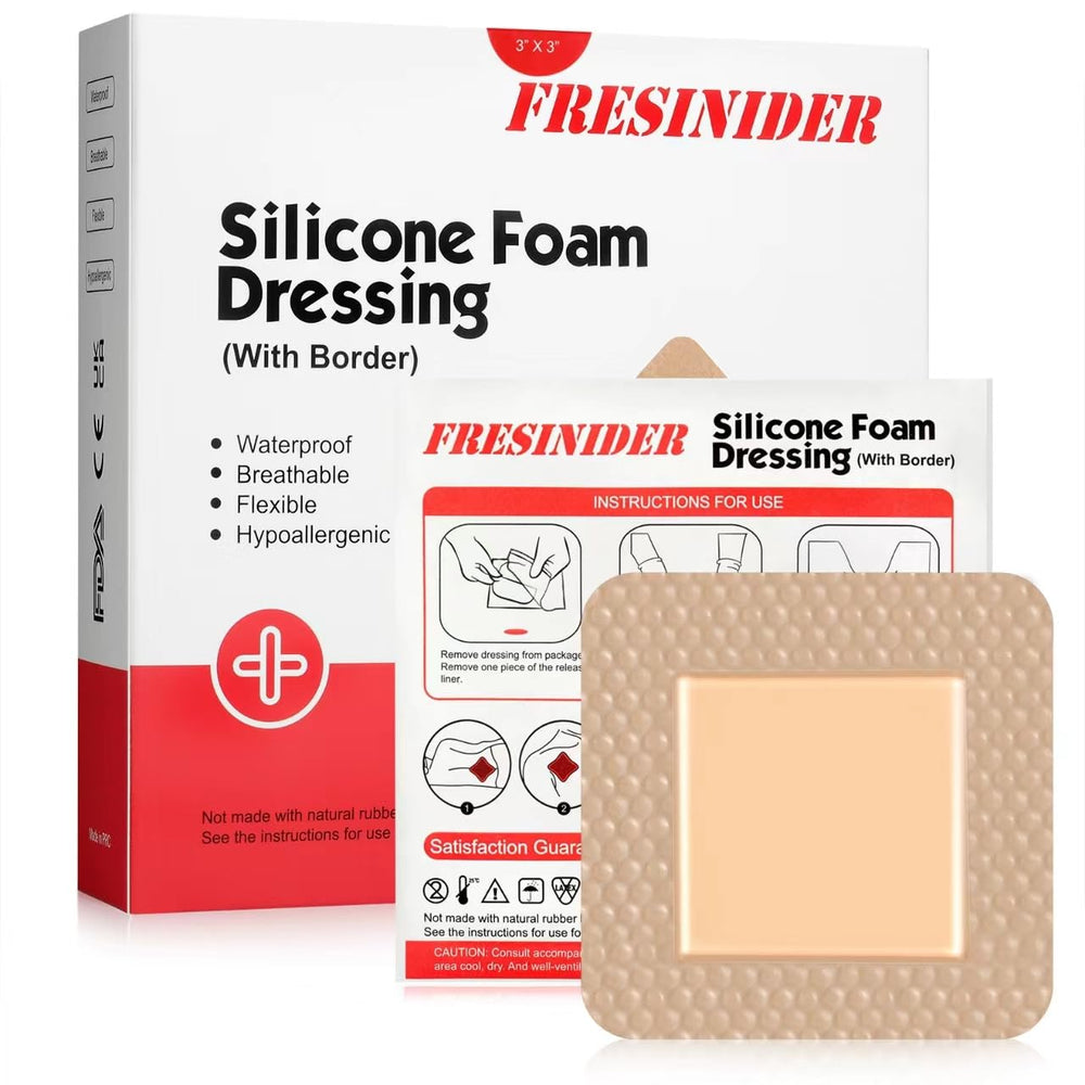 FRESINIDER silicone foam dressing with border, pack of five.