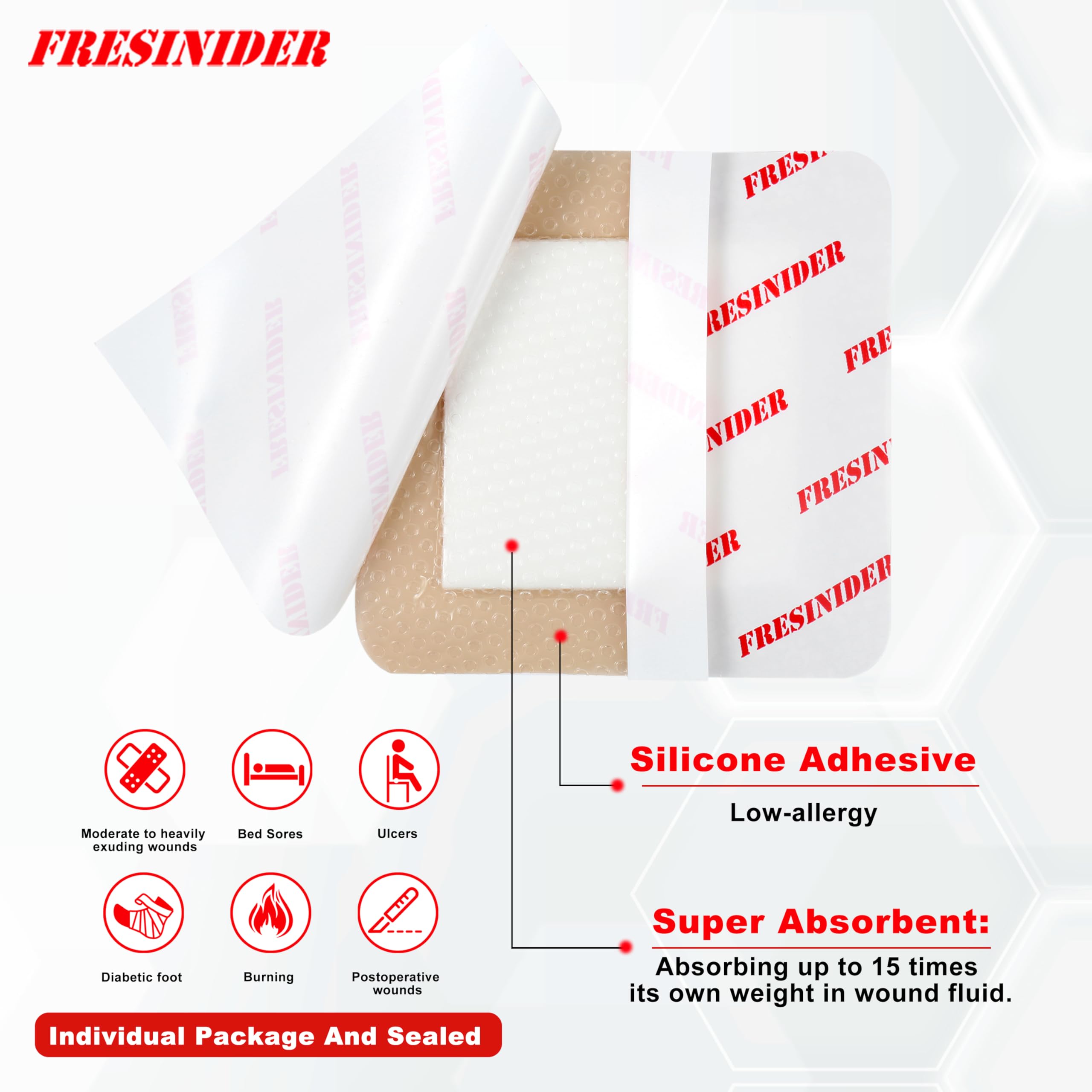FRESINIDER waterproof 3x3 inch bandage protects wounds from moisture.