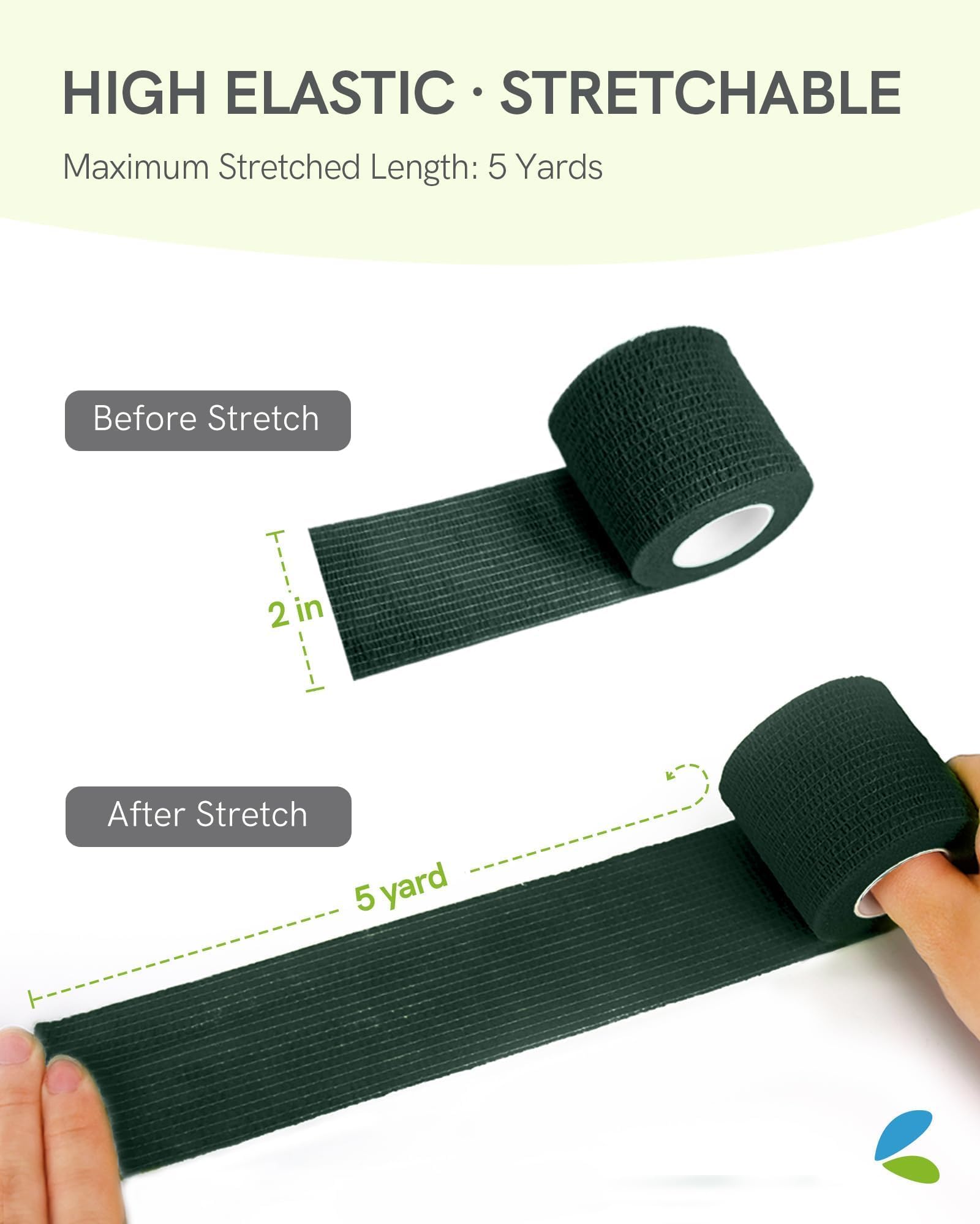 Close-up of FriCARE self-adhesive bandage wrap stretching and adhering without hair pull