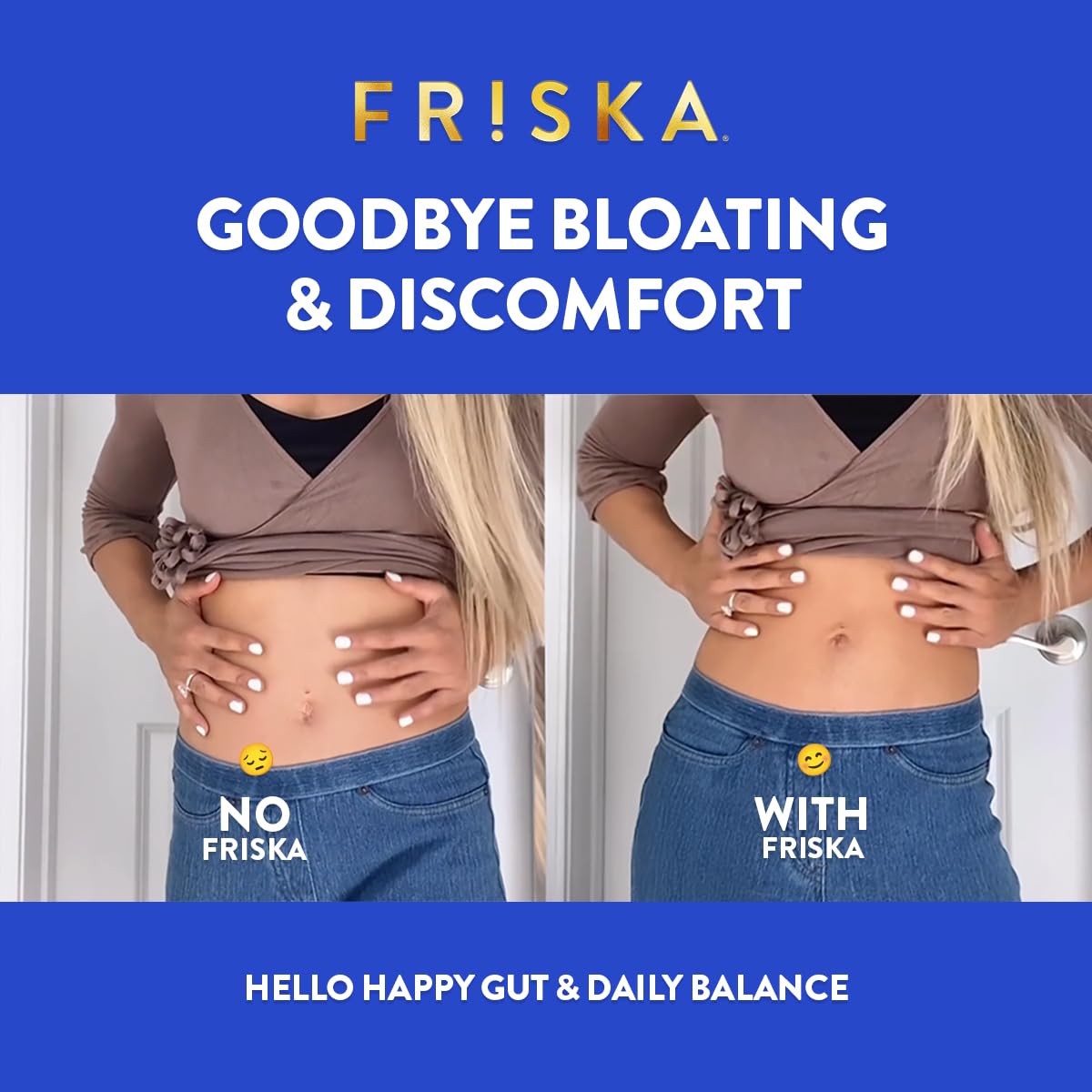 FRISKA Women's Daily biotin vitamin D label indicates key nutrients.