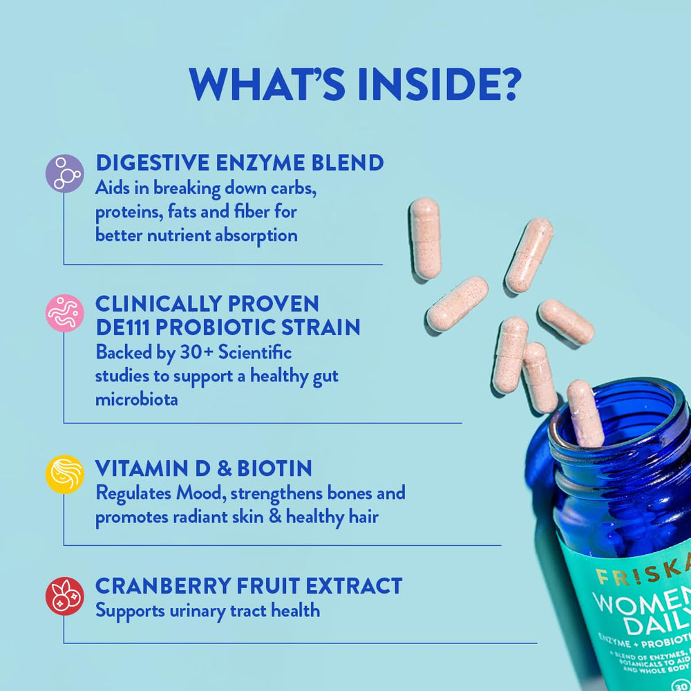 FRISKA Women's Daily packaging front highlights Cranberry Extract and nutrients.