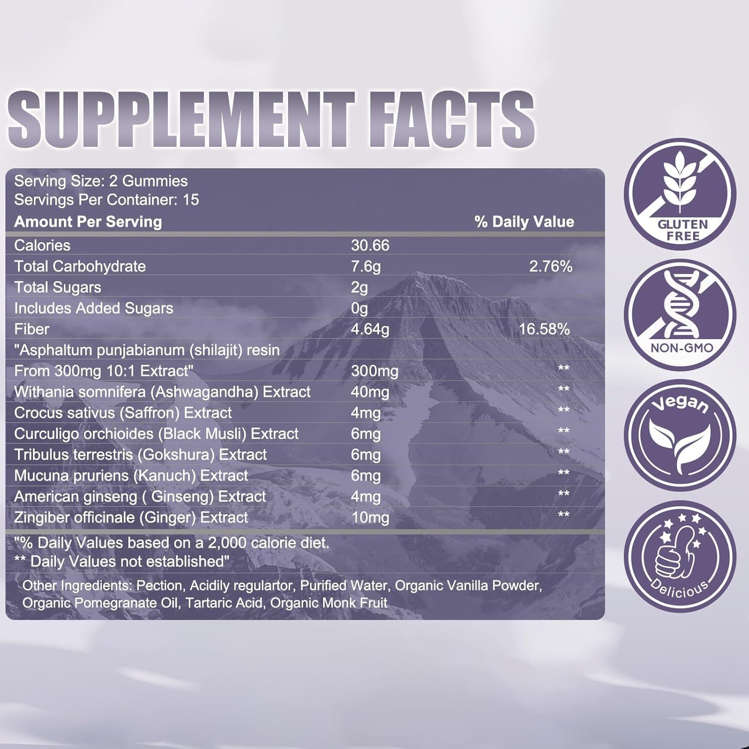 Fristfei Pure Himalayan Shilajit Gummies close-up shows rich mineral content.