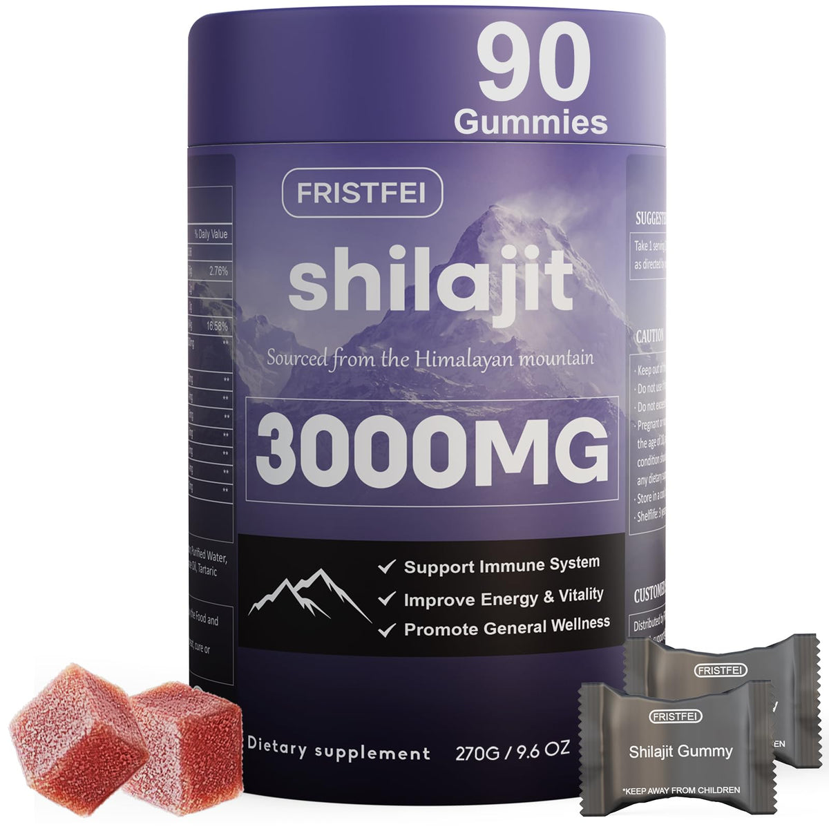 Fristfei Shilajit Gummies bottle close-up for easy daily use.