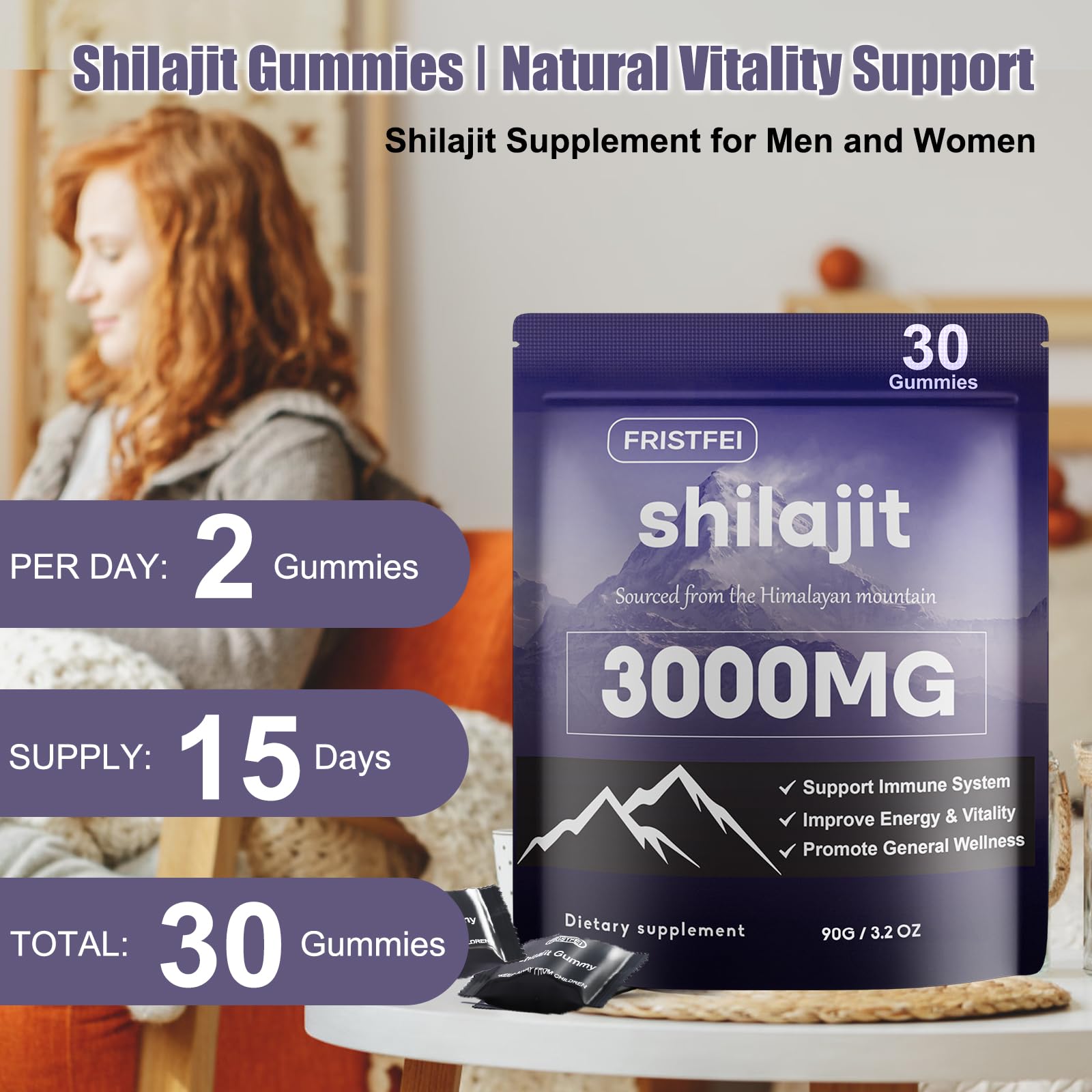 Fristfei Shilajit Gummies foil-pack shot emphasizes individual servings.