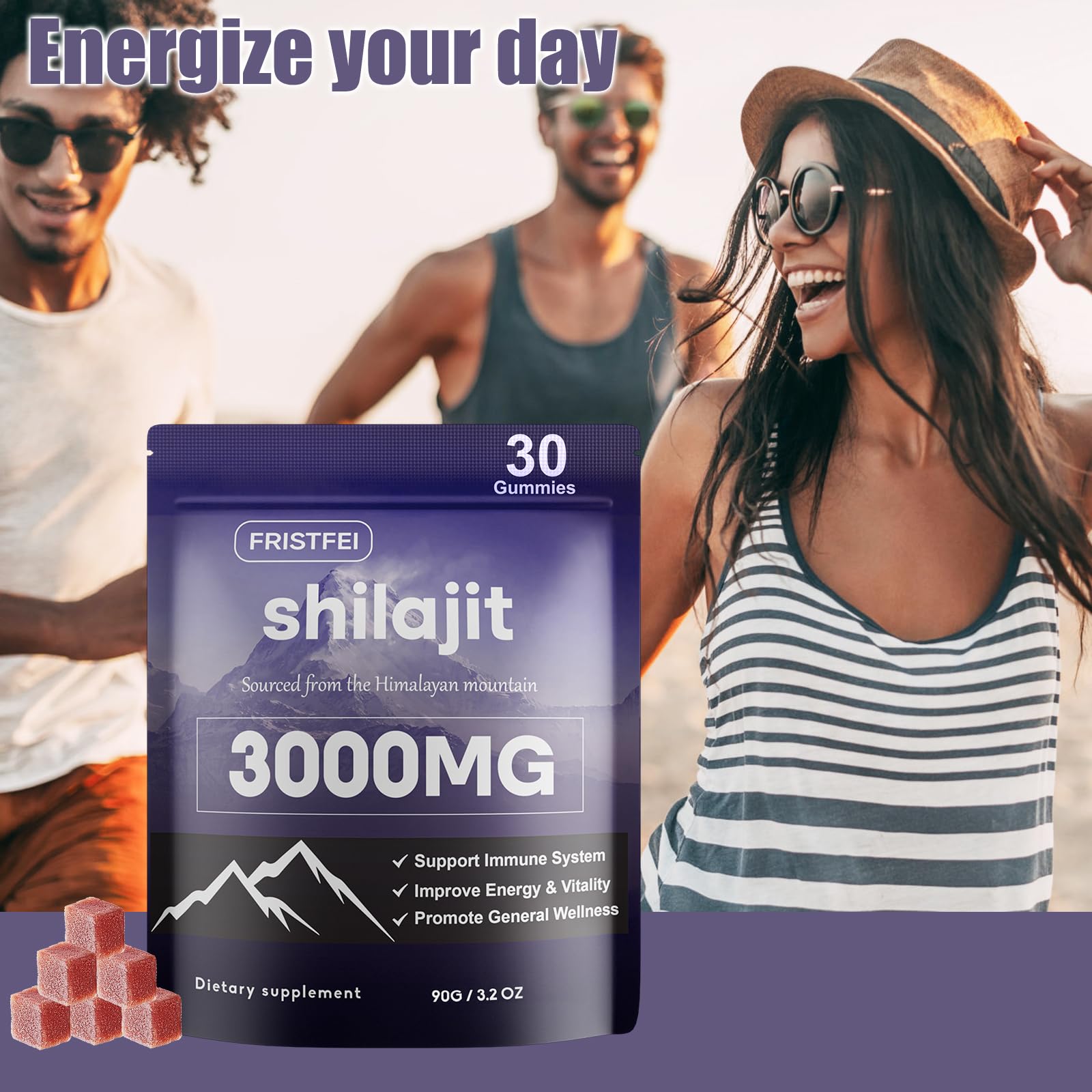 Fristfei Shilajit Gummies texture close-up hints pleasant chewable form.