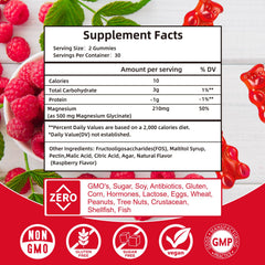 Friymbex magnesium gummies close-up showing textured gummies and raspberry scent.