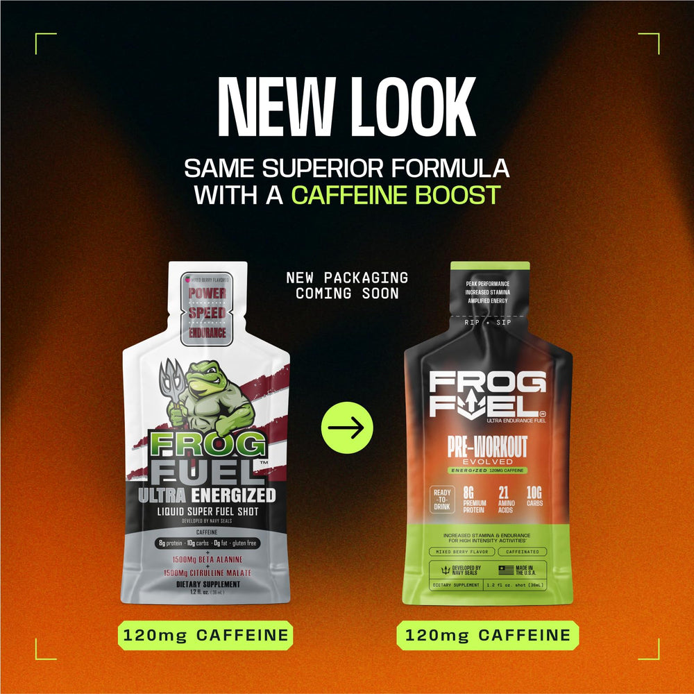 Product display shows Frog Fuel Ultra Energy Gel and Shot combo.
