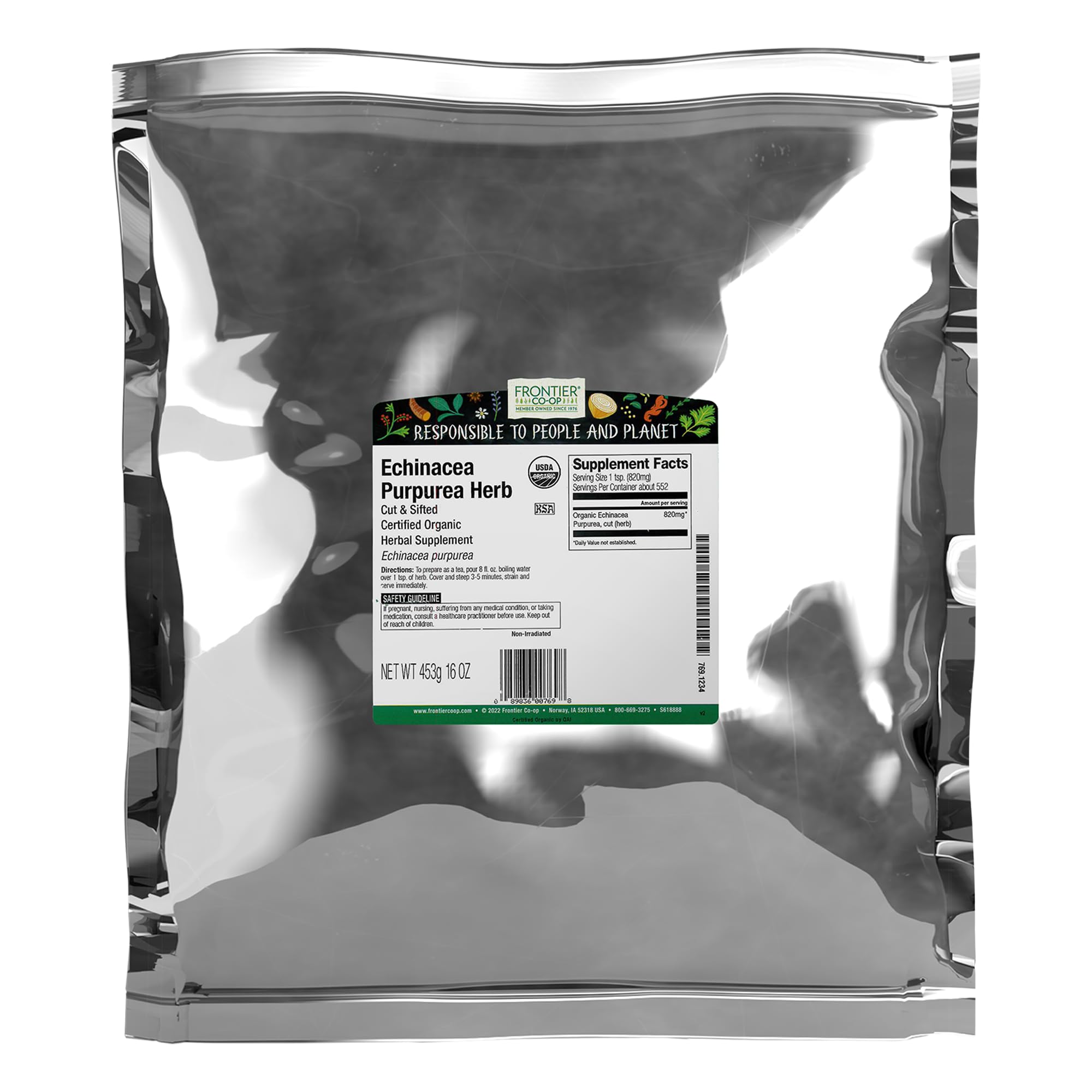 Frontier Co-op Echinacea Purpurea Root cut and sifted, ideal for teas and blends.