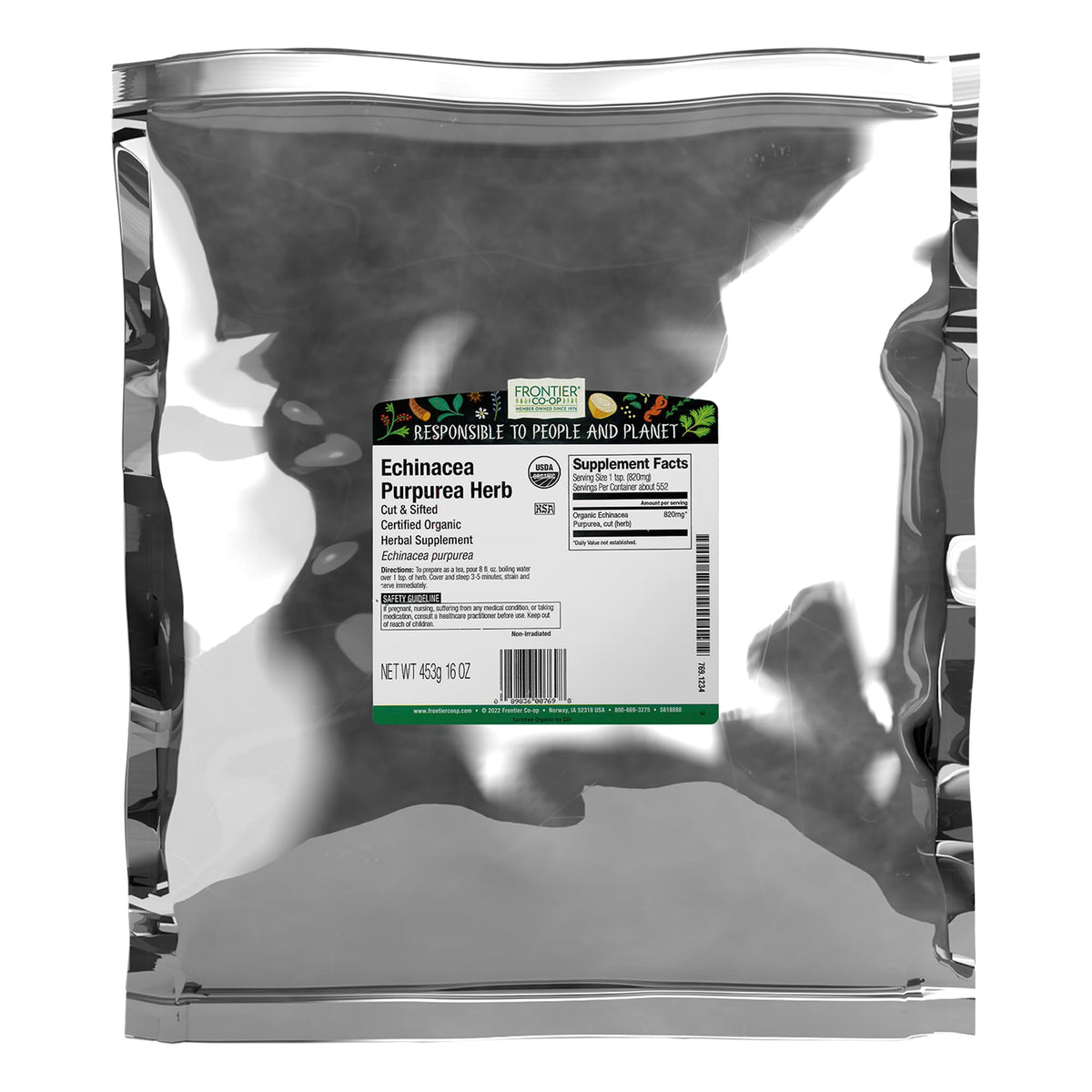 Frontier Co-op Echinacea Purpurea Root cut and sifted, ideal for teas and blends.
