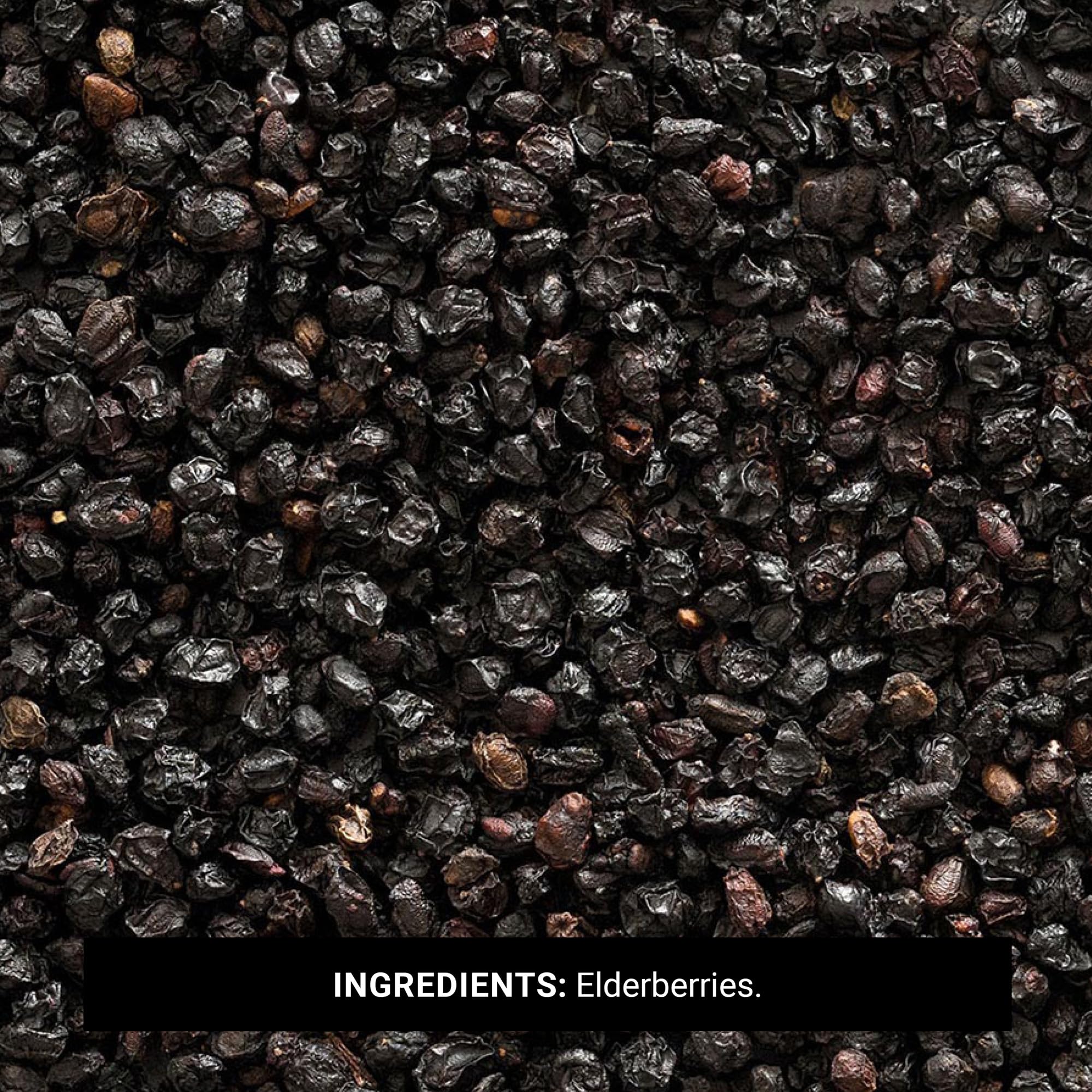 European whole elderberries provide robust tang for warming cordials and tea blends.