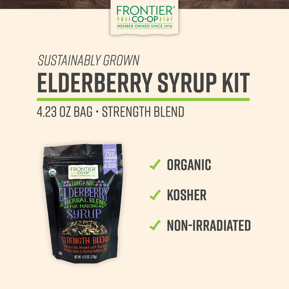 Frontier Co-op elderberry dried berries closeup highlights rich color for flavorful teas.