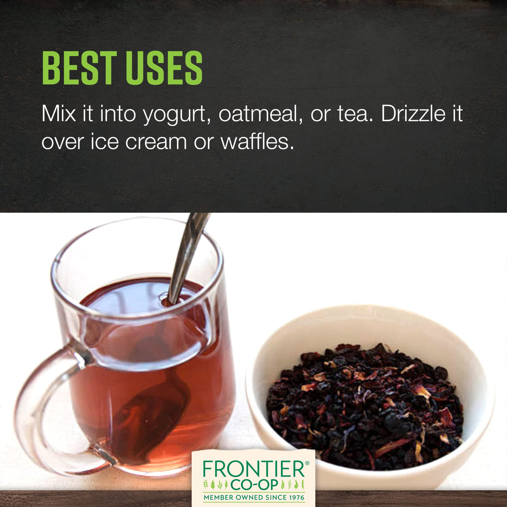 Frontier Co-op elderberry tea infusion setup suggests easy aromatic infusion.