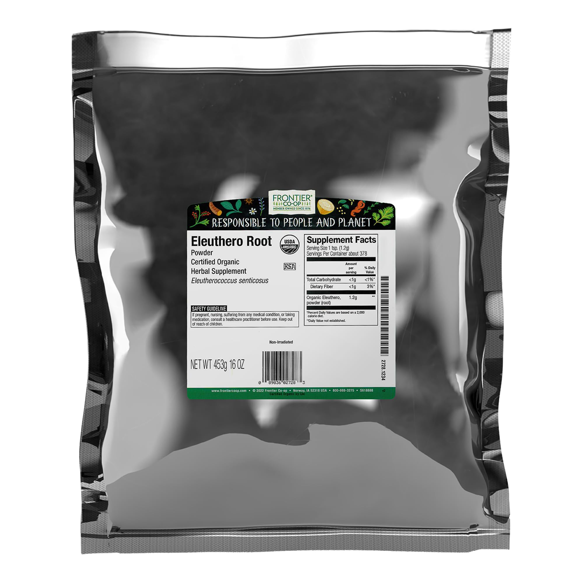 Frontier Co-op eleuthero root powder bulk bag with textured powder for herbal blends