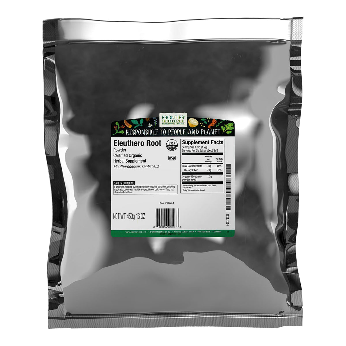Frontier Co-op eleuthero root powder bulk bag with textured powder for herbal blends