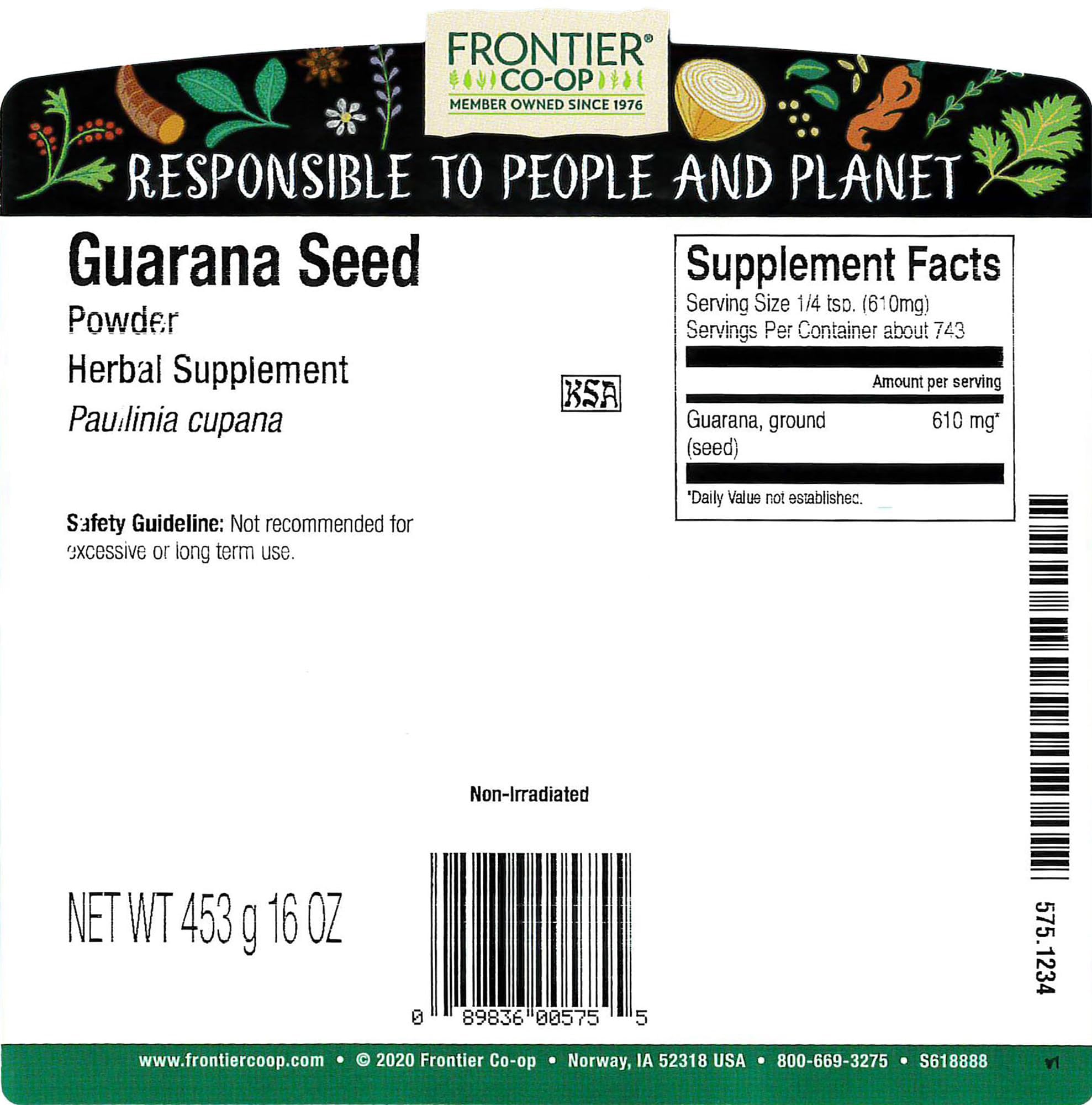 Frontier Co-op Guarana Powder for energizing beverages and natural caffeine boost.