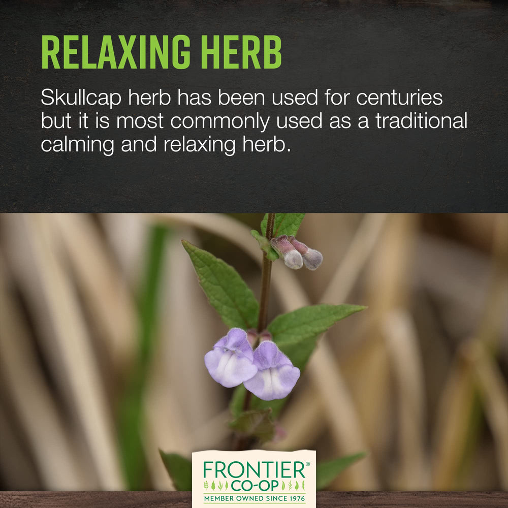 Frontier Co-op Skullcap U.S. farm sourcing highlights sustainable quality.