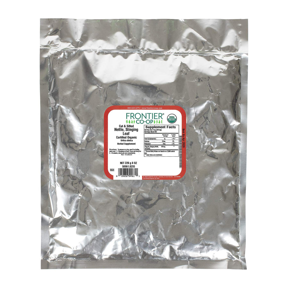 Frontier Co-op stinging nettle leaf for tea brewing and nourishing soups and smoothies.