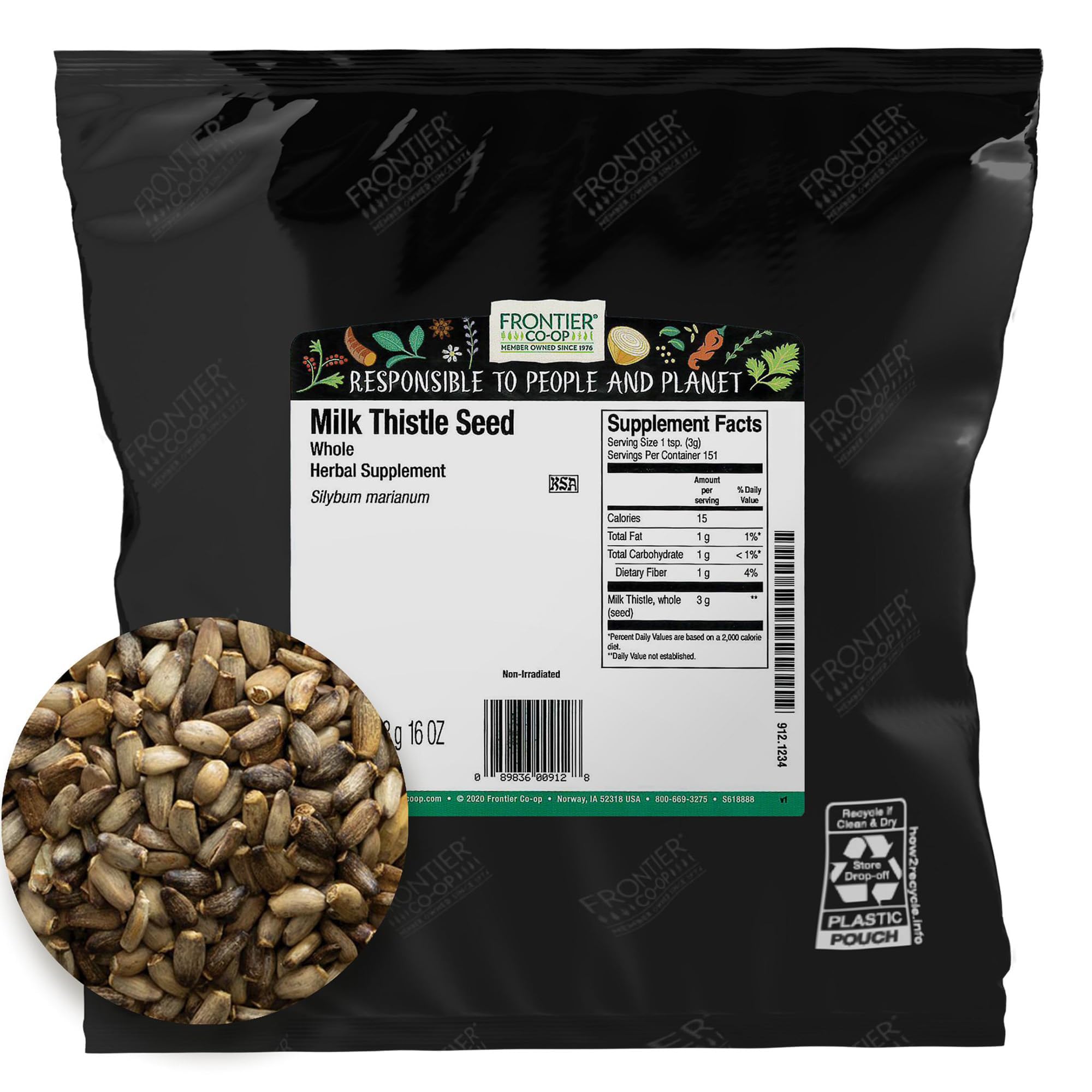Frontier Milk Thistle Seed Whole bulk pack ready for pantry and culinary use