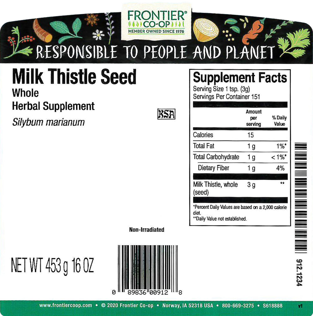 Frontier Milk Thistle Seed Whole on a kitchen counter, perfect for tea or salads