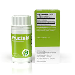 Fructaid label highlights gluten-free and lactose-free features for vegetarian use.