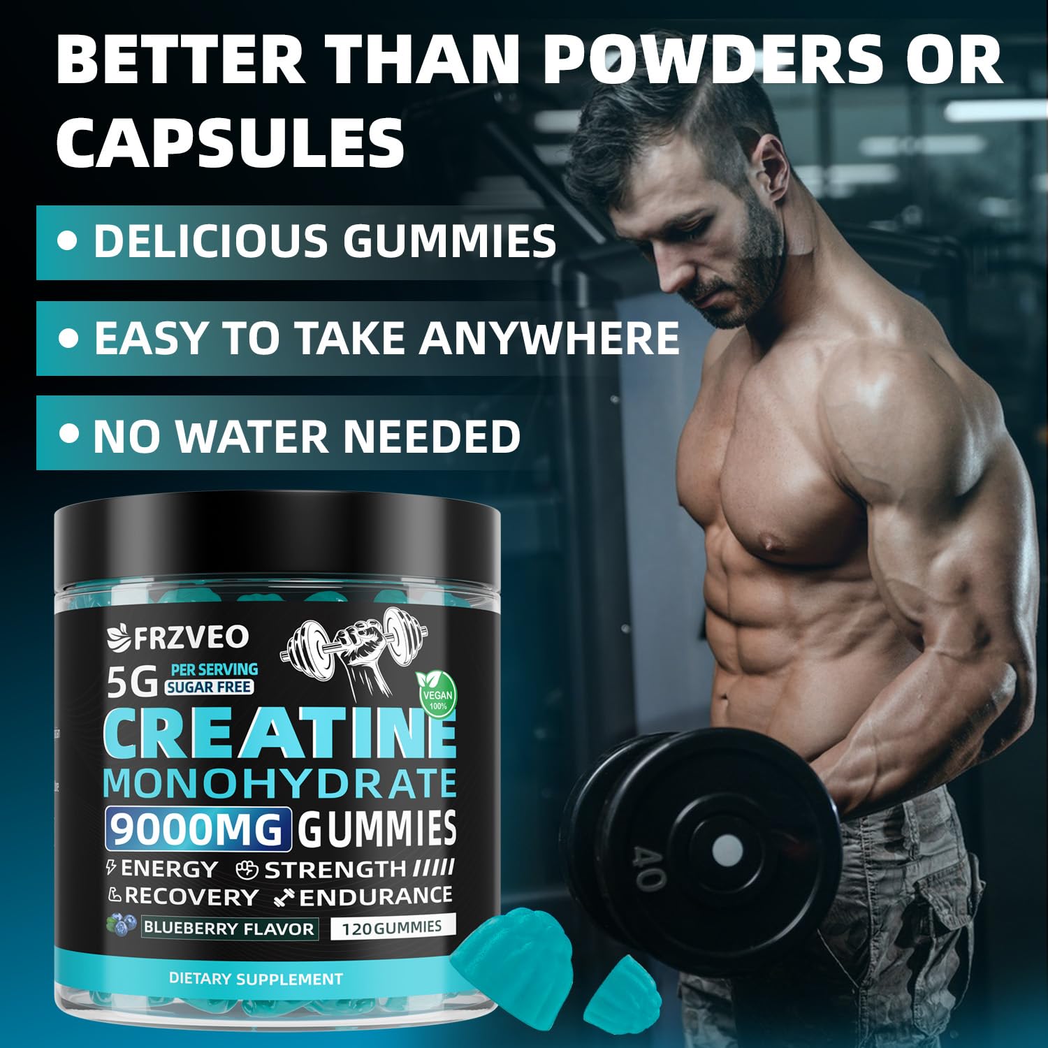 FRZVEO gummies pack shot shows vegan, non GMO, sugar-free formula