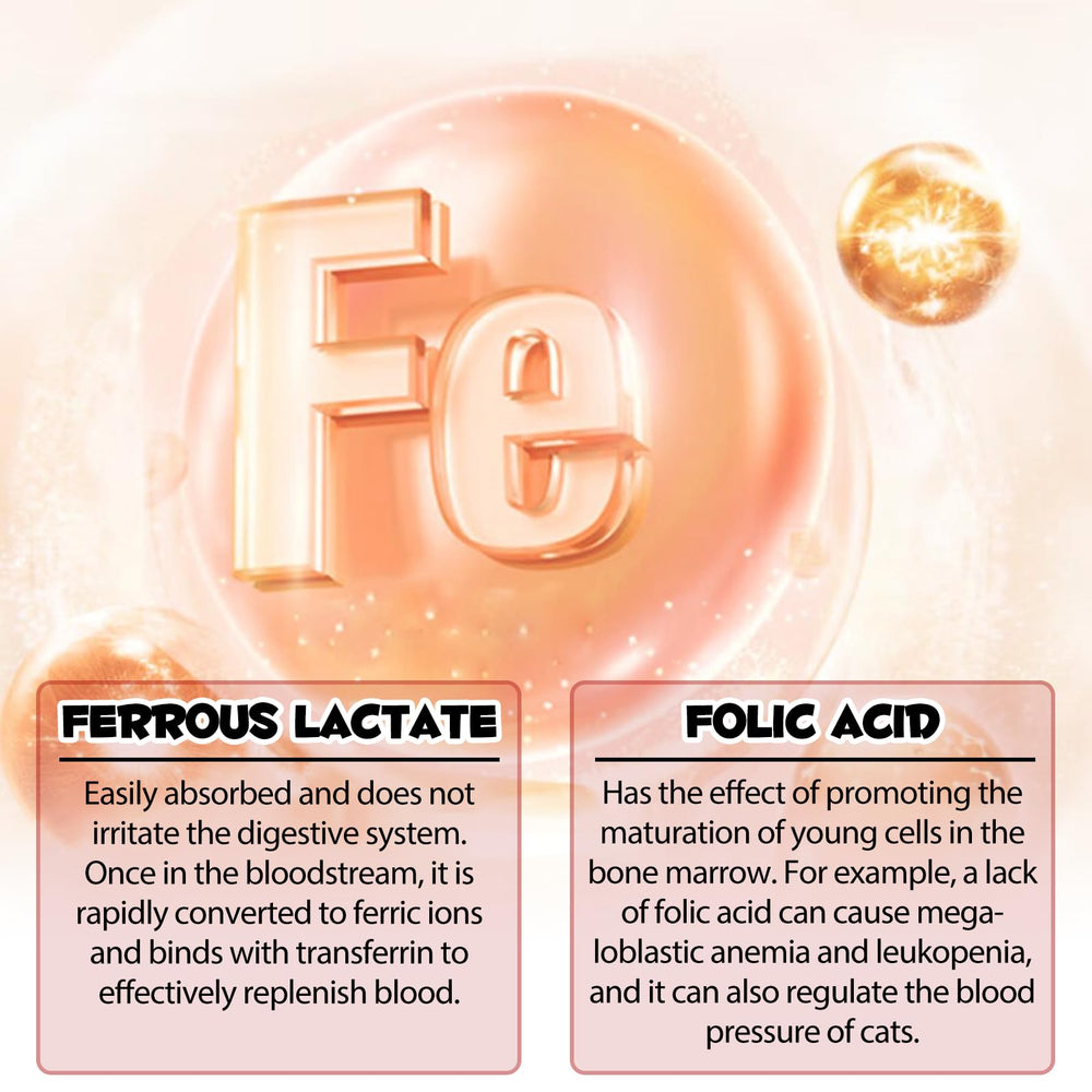 FSLHCY iron supplement for cats label closeup shows essential ingredients