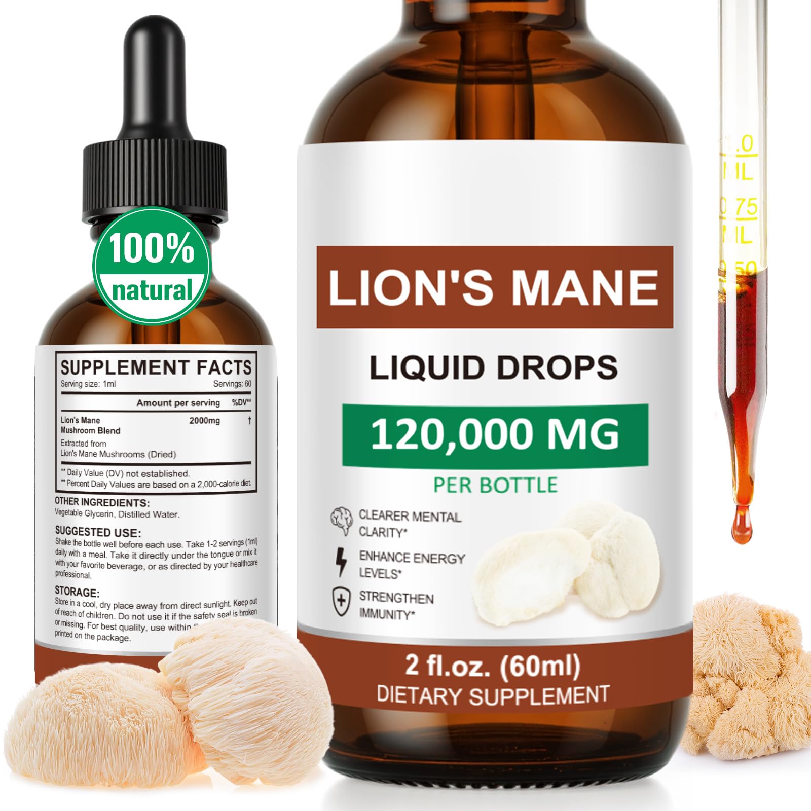 FSLHCY Lions Mane Drops bottle with dropper for easy daily focus support.