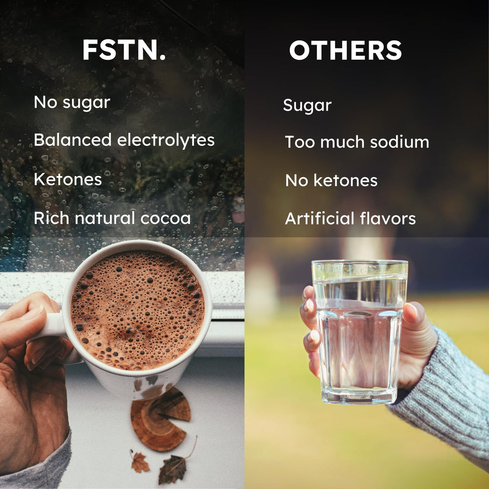 FSTN Chocolate Electrolytes exogenous ketones support energy and mental clarity during fasting.