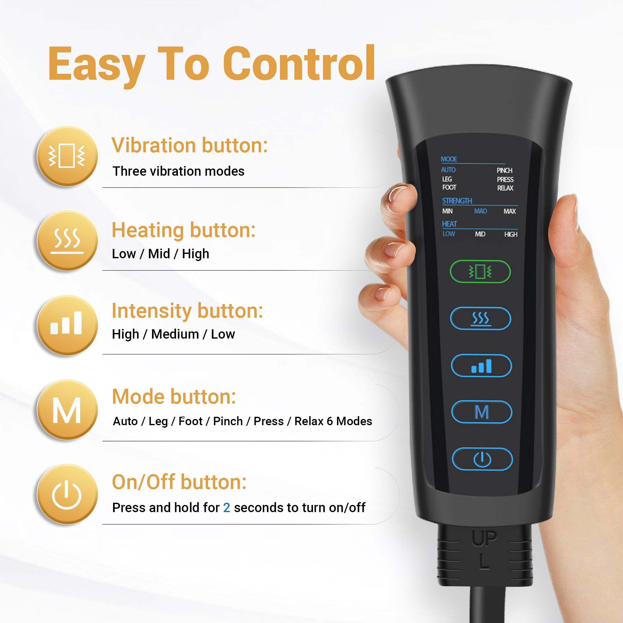FSUON leg massager handheld controller for quick adjustments