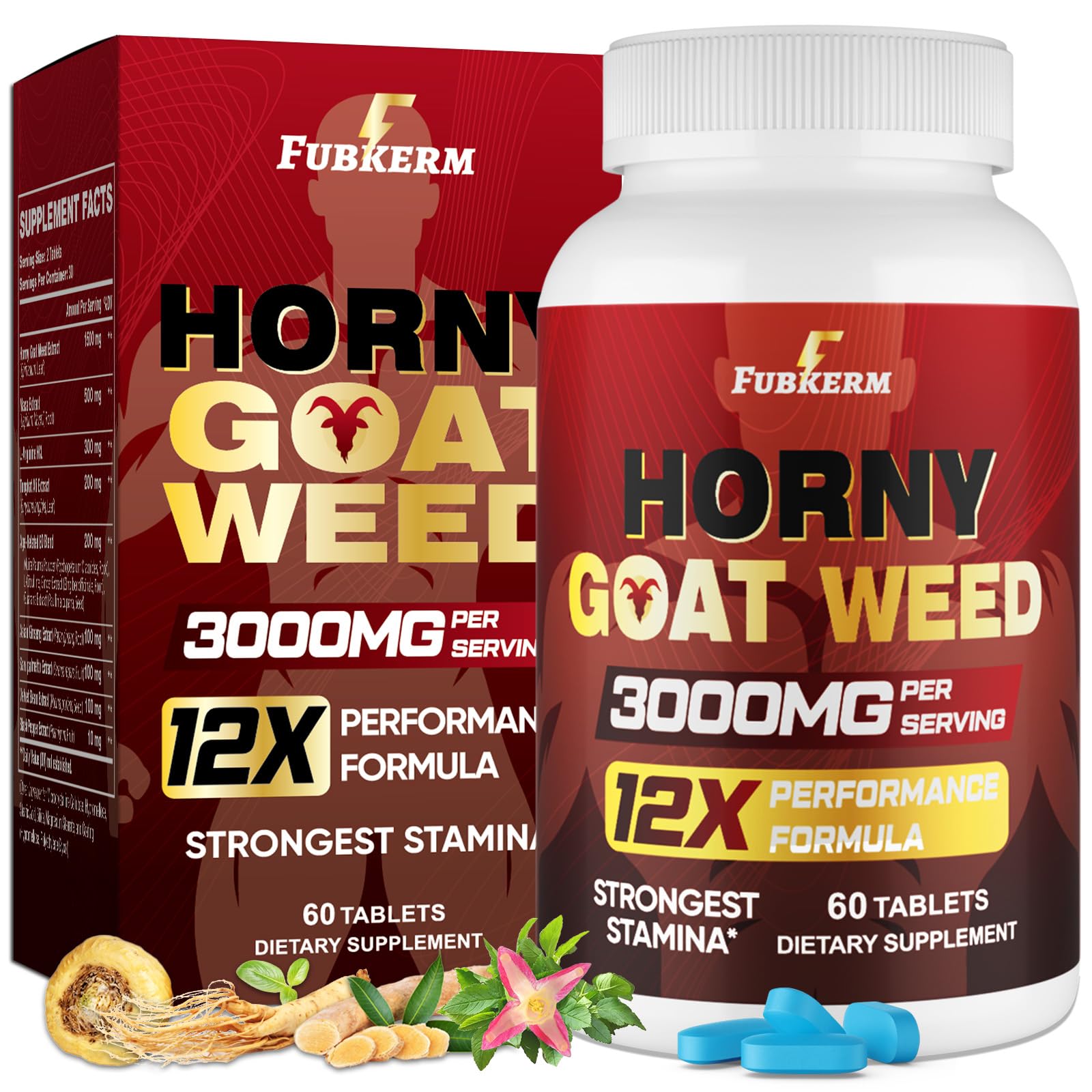 Fubkerm Horny Goat Weed bottle front with premium formula for daily stamina