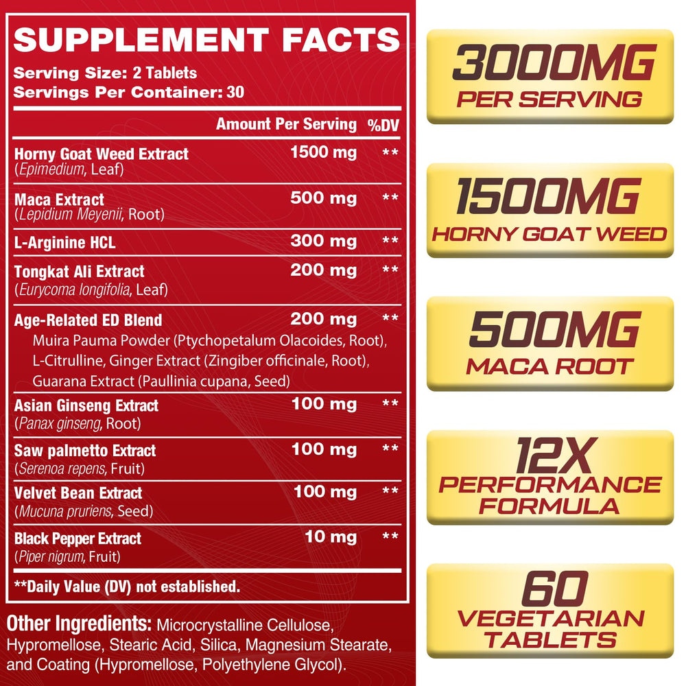 Fubkerm Horny Goat Weed bottle label showing 12-in-1 blend for vitality