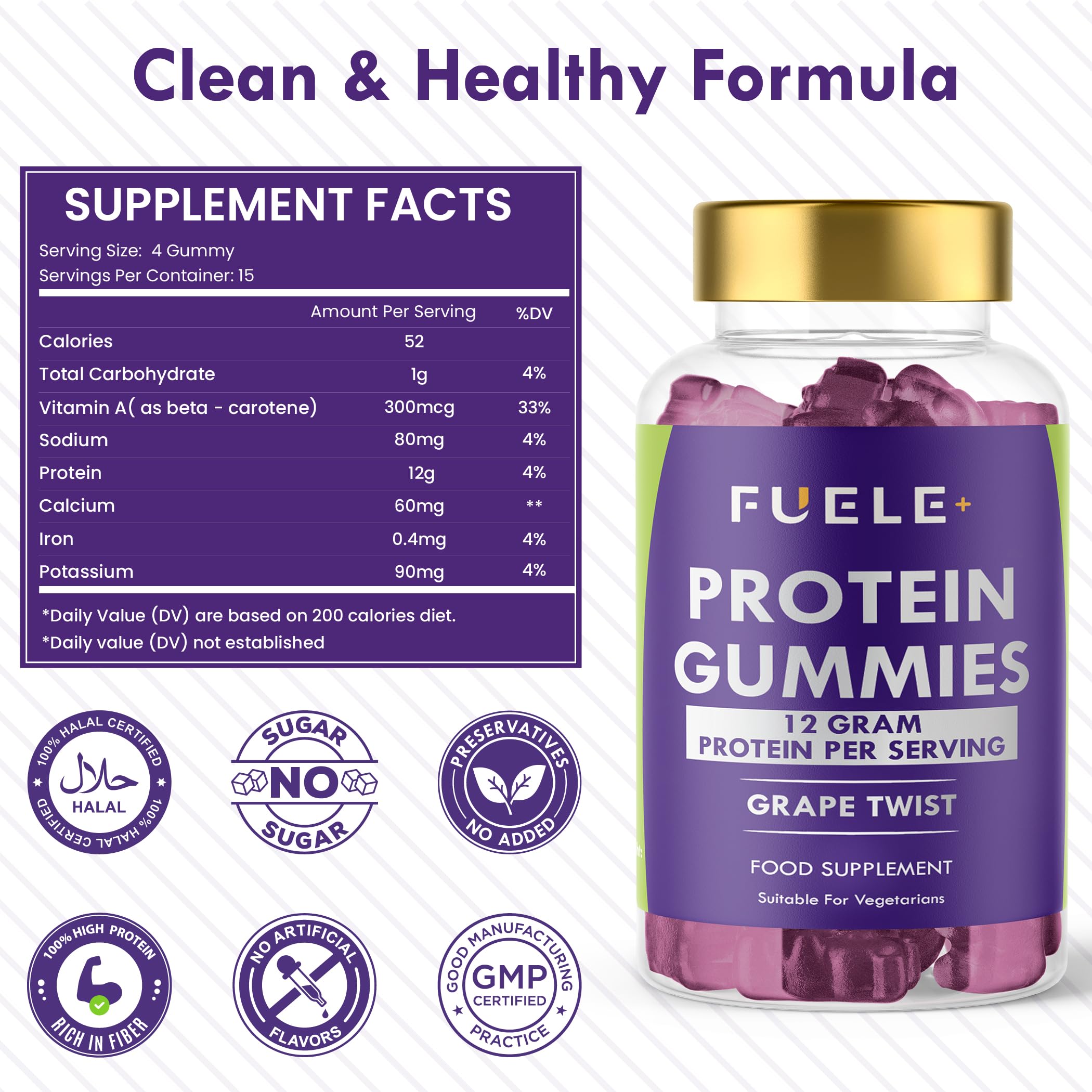 FUELE+ Whey Protein Gummies grape-twist active-lifestyle-scene suggests gym-ready snack potential