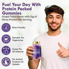 FUELE+ Whey Protein Gummies grape-twist serving pack highlights portable protein boost on the go