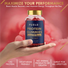 Nutrition panel on FUELE+ packaging highlights no added sugar and vegetarian formula.