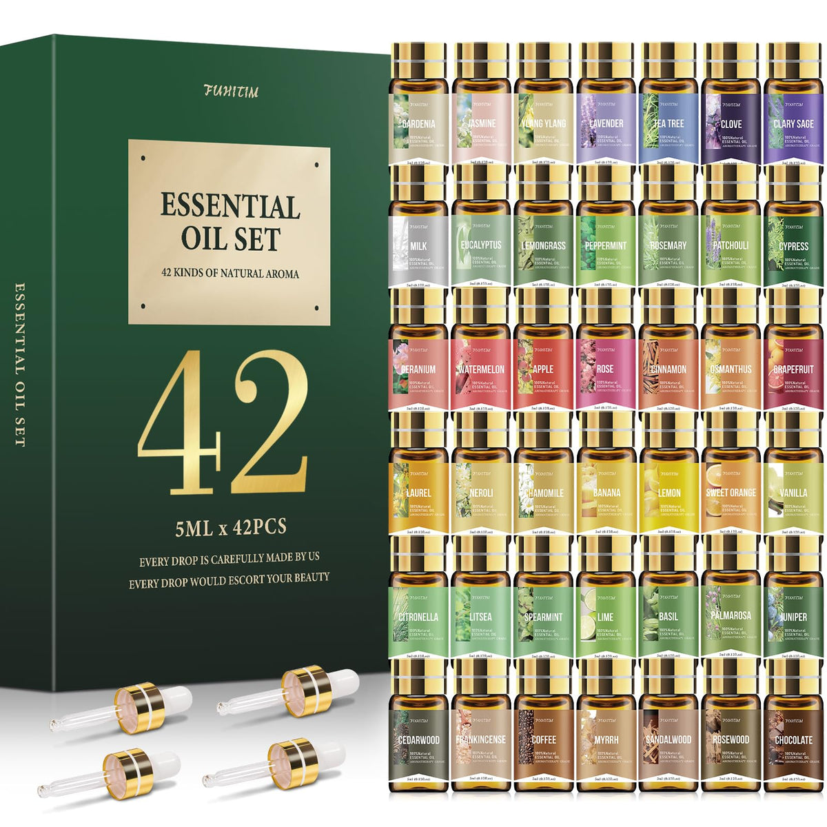 FUHITIM essential oil set with 42 bottles for versatile aromatherapy options