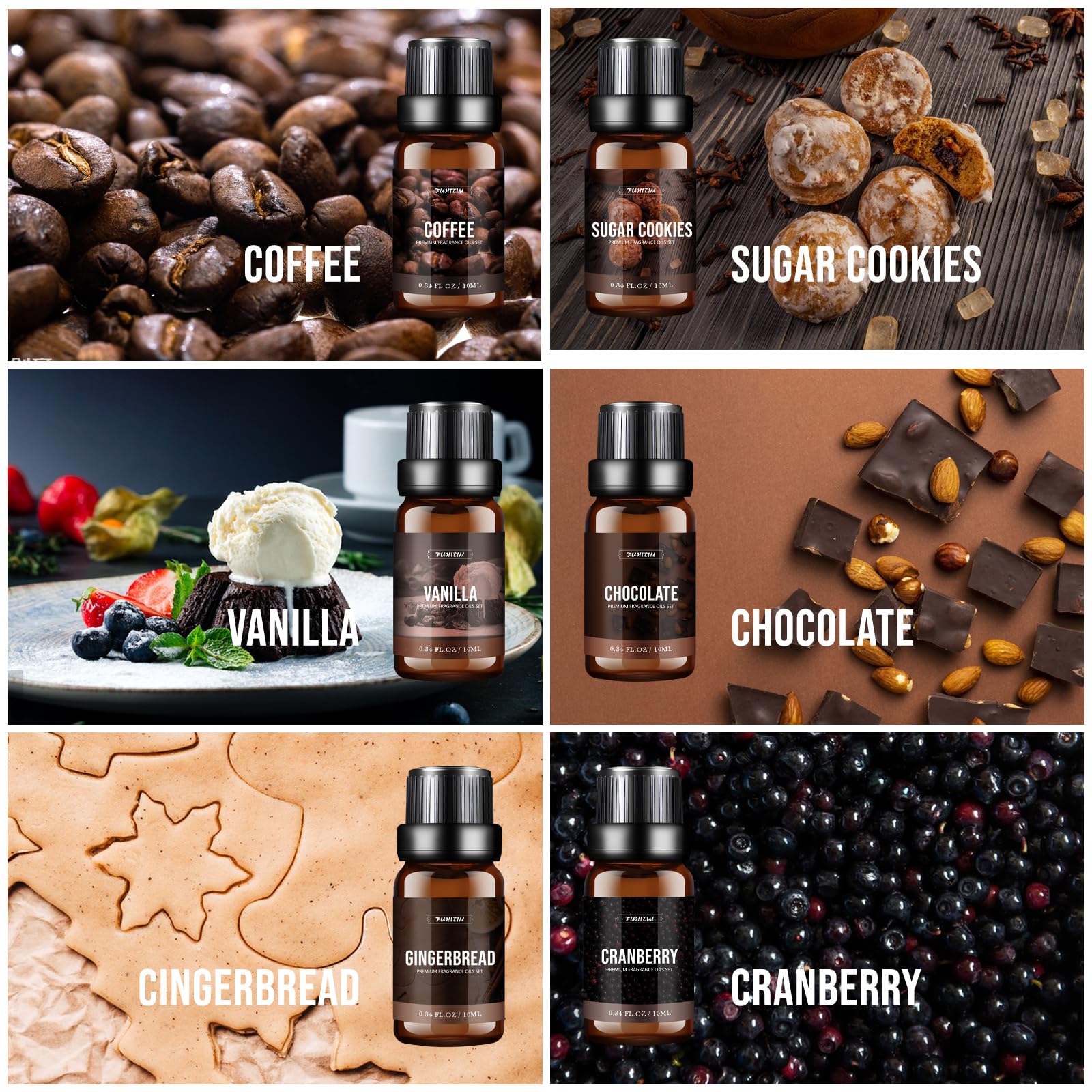 FUHITIM chocolate fragrance oil bottle for desserts-inspired candles and diffusers.