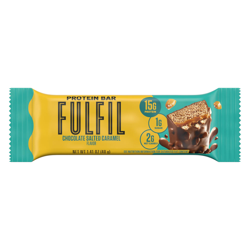 FULFIL caramel salted chocolate bar hero shot for daily indulgence