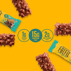 FULFIL chocolate-coated bar detail with crispy bits and rich flavor