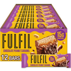 FULFIL chocolate peanut caramel bar unwrap reveals layered snack texture