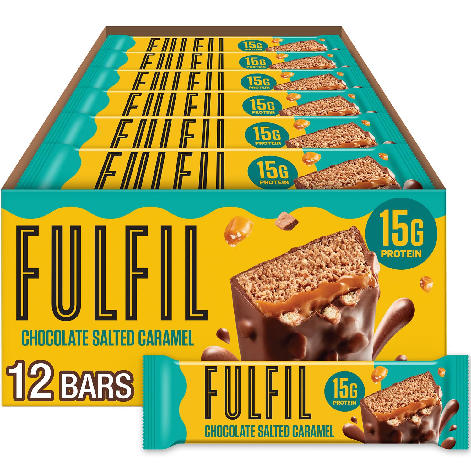 FULFIL chocolate salted caramel bar pack shot for on-the-go snacking
