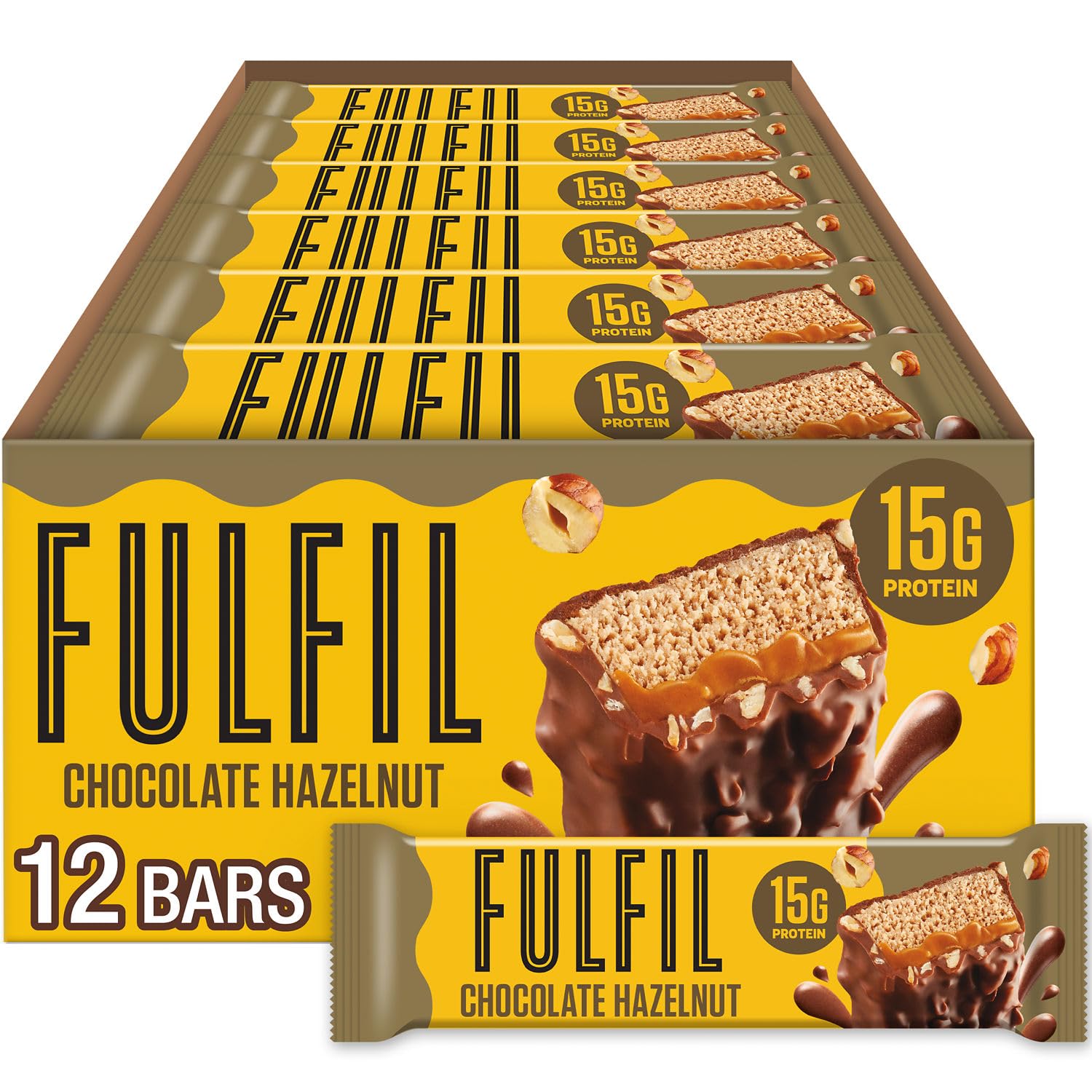 Fulfil Chocolate Hazelnut Protein Bar ingredients close-up, ideal for on-the-go fueling