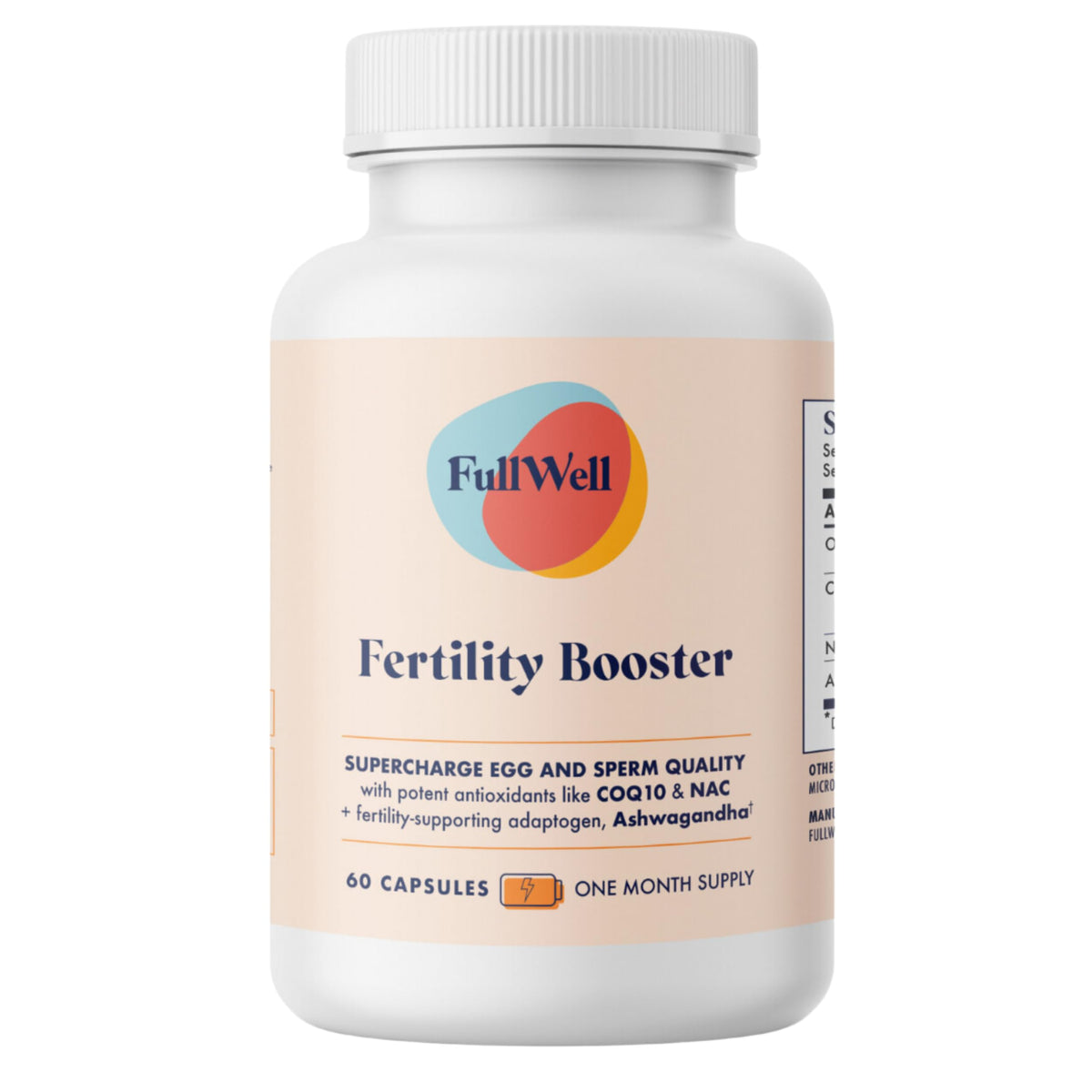 FullWell Fertility Booster bottle with label, signaling daily reproductive wellness.